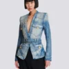 Jeansjacke mit 1 Knopf und Gürtel Jeansjacke mit 1 Knopf und Gürtel