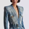 Jeansjacke mit 1 Knopf und Gürtel Jeansjacke mit 1 Knopf und Gürtel