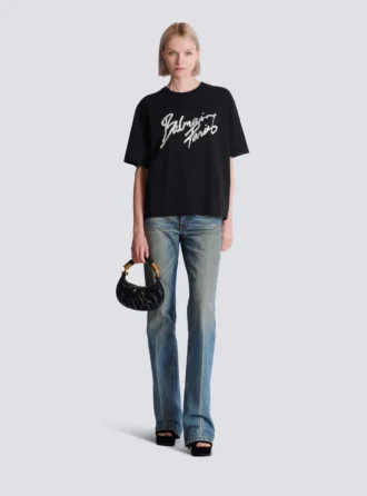 Kastiges T-Shirt mit Balmain Paris Brush-Print