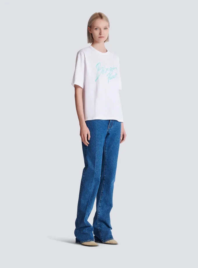 Kastiges T-Shirt mit Balmain Paris Brush-Print Kastiges T-Shirt mit Balmain Paris Brush-Print