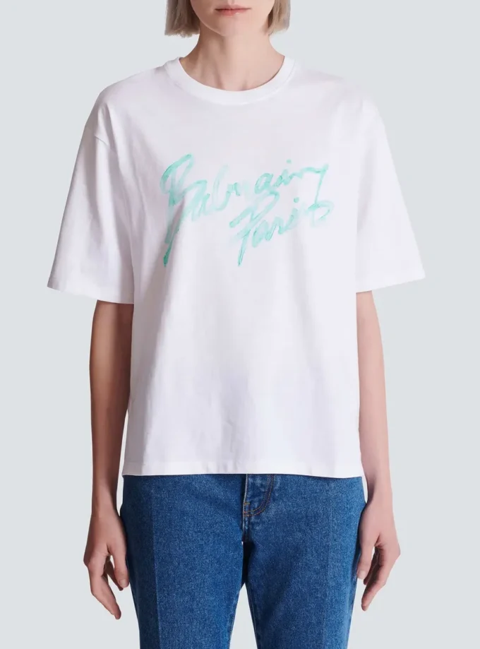Kastiges T-Shirt mit Balmain Paris Brush-Print Kastiges T-Shirt mit Balmain Paris Brush-Print