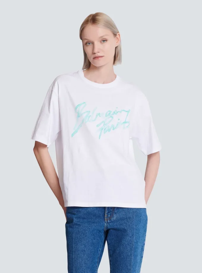 Kastiges T-Shirt mit Balmain Paris Brush-Print Kastiges T-Shirt mit Balmain Paris Brush-Print