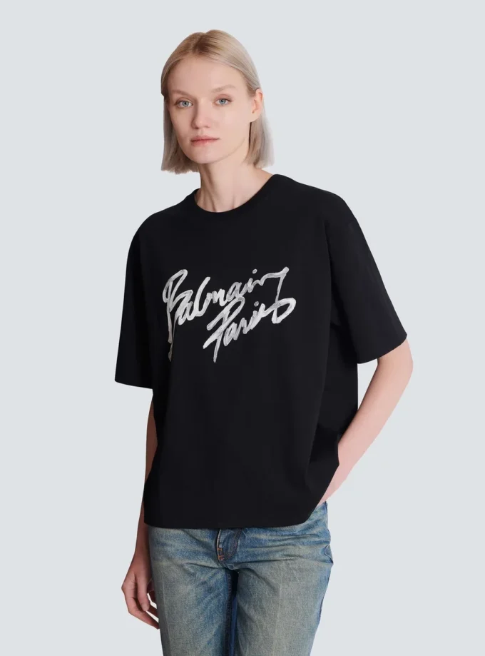 Kastiges T-Shirt mit Balmain Paris Brush-Print Kastiges T-Shirt mit Balmain Paris Brush-Print