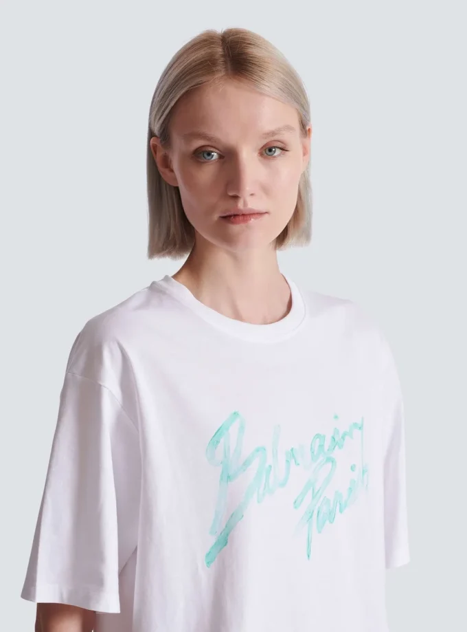Kastiges T-Shirt mit Balmain Paris Brush-Print Kastiges T-Shirt mit Balmain Paris Brush-Print
