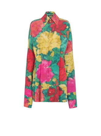 Krepp-Hemdkleid mit Rosenprint