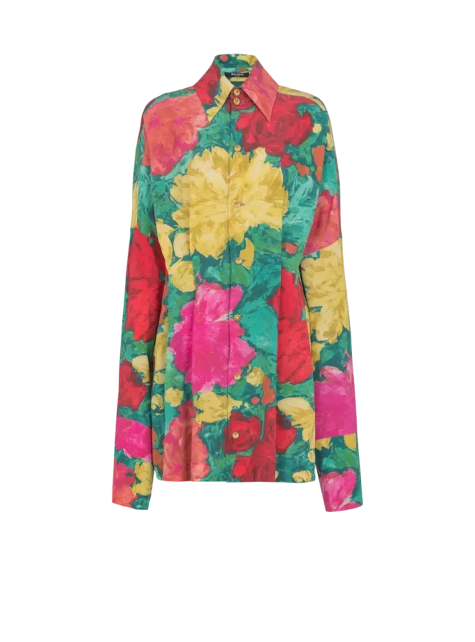 Krepp-Hemdkleid mit Rosenprint Krepp-Hemdkleid mit Rosenprint