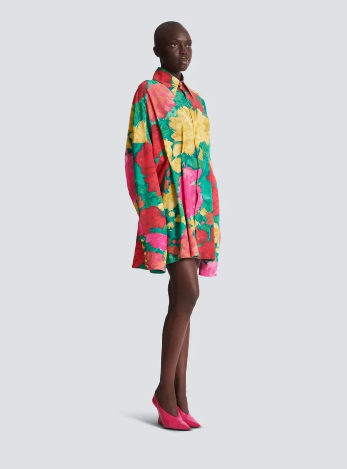 Krepp-Hemdkleid mit Rosenprint Krepp-Hemdkleid mit Rosenprint