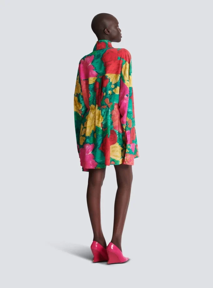 Krepp-Hemdkleid mit Rosenprint Krepp-Hemdkleid mit Rosenprint