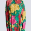 Krepp-Hemdkleid mit Rosenprint Krepp-Hemdkleid mit Rosenprint