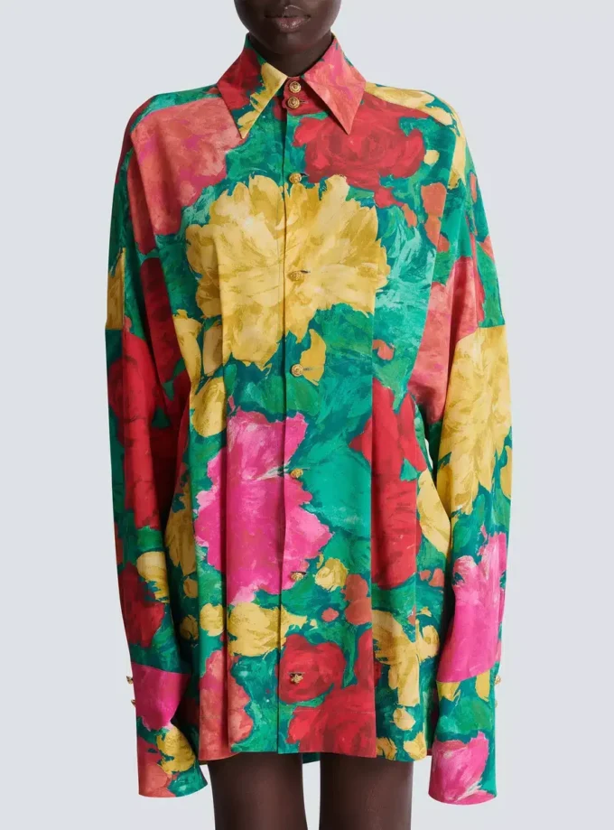 Krepp-Hemdkleid mit Rosenprint Krepp-Hemdkleid mit Rosenprint