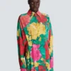 Krepp-Hemdkleid mit Rosenprint Krepp-Hemdkleid mit Rosenprint