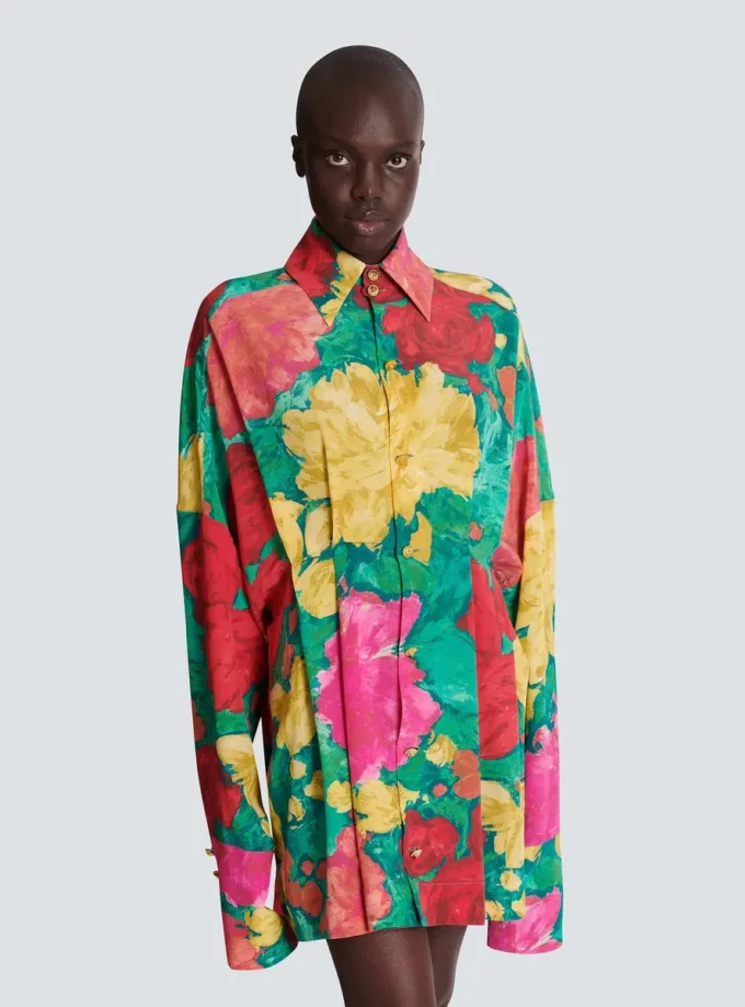 Krepp-Hemdkleid mit Rosenprint Krepp-Hemdkleid mit Rosenprint
