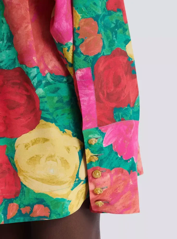 Krepp-Hemdkleid mit Rosenprint Krepp-Hemdkleid mit Rosenprint