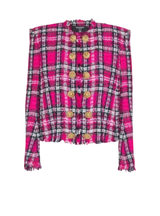 Kurze Jacke aus glitzerndem Tweed mit Karomuster
