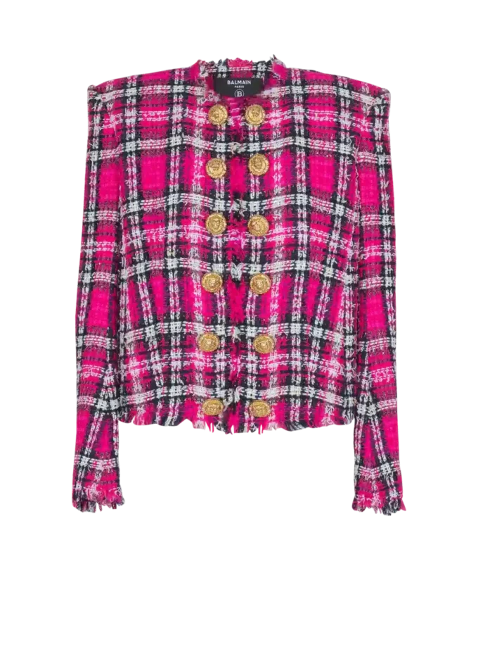 Kurze Jacke aus glitzerndem Tweed mit Karomuster Kurze Jacke aus glitzerndem Tweed mit Karomuster
