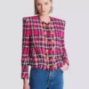 Kurze Jacke aus glitzerndem Tweed mit Karomuster Kurze Jacke aus glitzerndem Tweed mit Karomuster