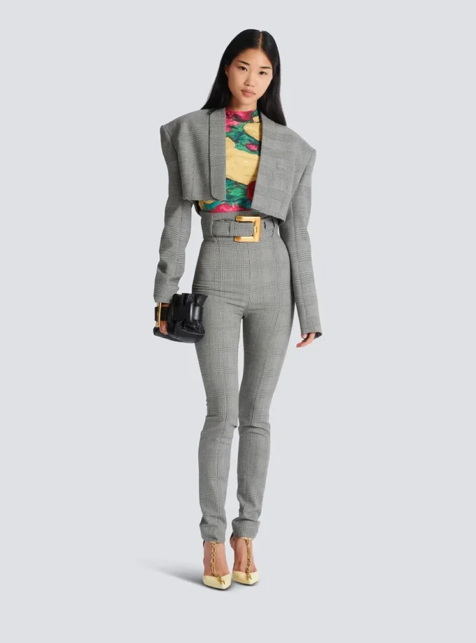 Kurze Jacke aus Prince-of-Wales-Jacquard Kurze Jacke aus Prince-of-Wales-Jacquard