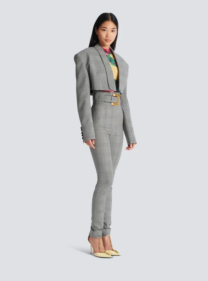 Kurze Jacke aus Prince-of-Wales-Jacquard Kurze Jacke aus Prince-of-Wales-Jacquard
