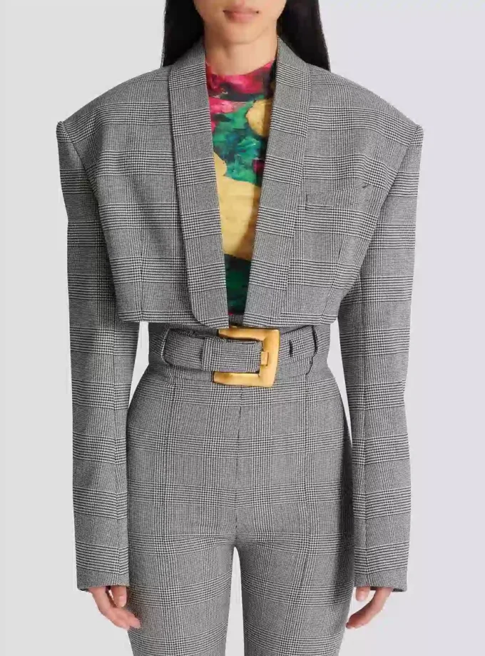 Kurze Jacke aus Prince-of-Wales-Jacquard Kurze Jacke aus Prince-of-Wales-Jacquard