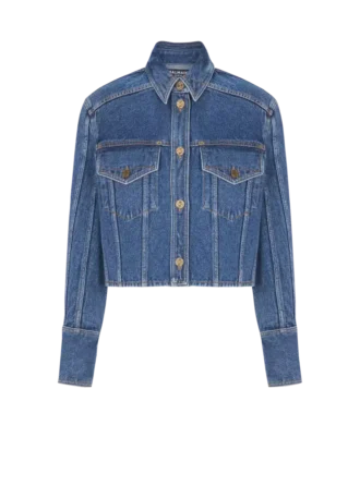 Kurze Jeansjacke in verblasstem Denim