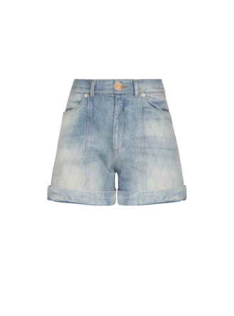 Kurze Jeansshorts mit Rautenmuster