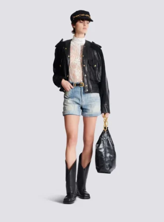 Kurze Jeansshorts mit Rautenmuster