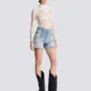 Kurze Jeansshorts mit Rautenmuster Kurze Jeansshorts mit Rautenmuster