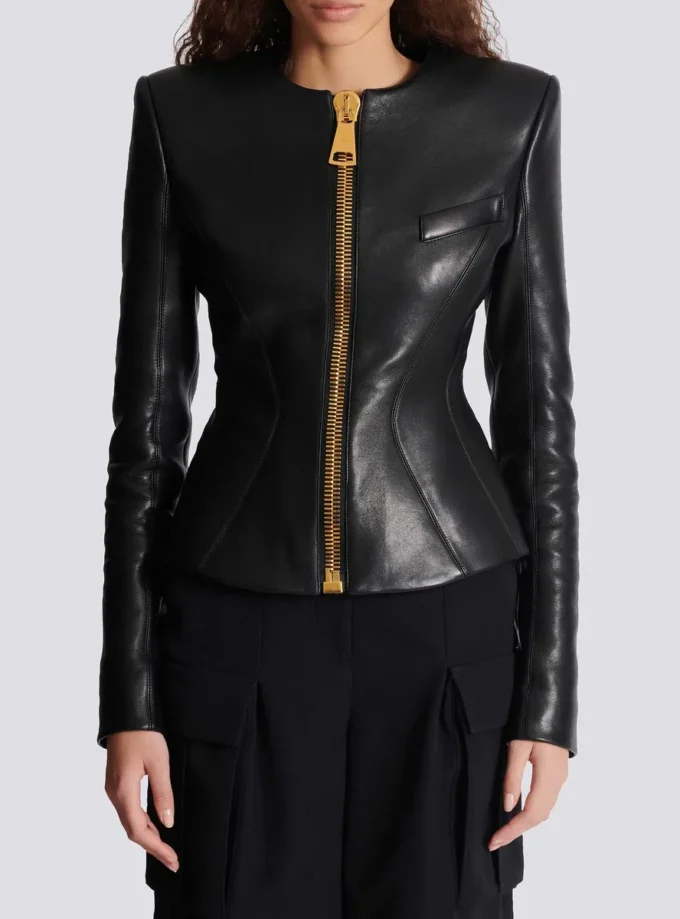 Kurze Peplum-Jacke aus Lammleder