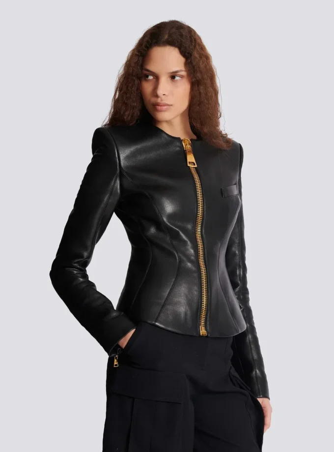 Kurze Peplum-Jacke aus Lammleder