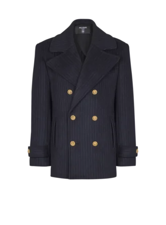 Kurzer gestreifter Woll-Pea-Coat