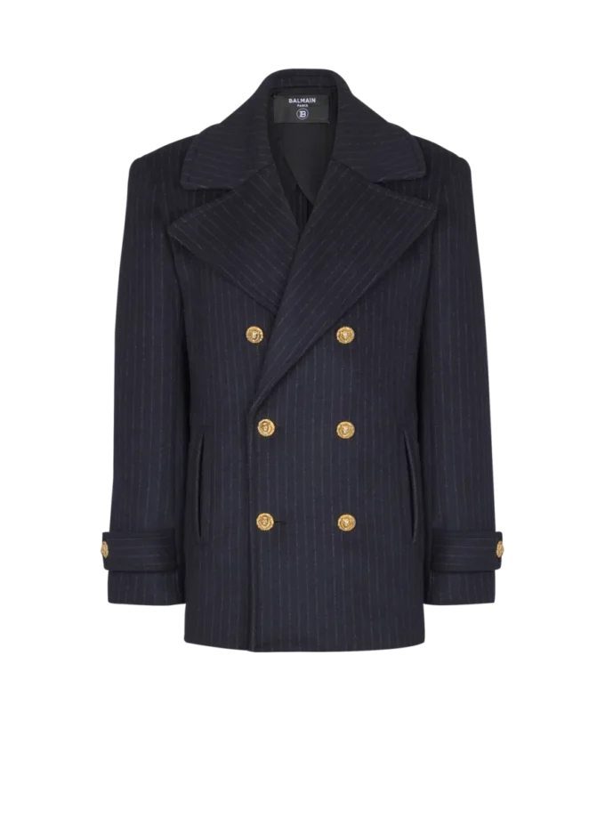 Kurzer gestreifter Woll-Pea-Coat Kurzer gestreifter Woll-Pea-Coat
