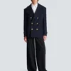 Kurzer gestreifter Woll-Pea-Coat Kurzer gestreifter Woll-Pea-Coat