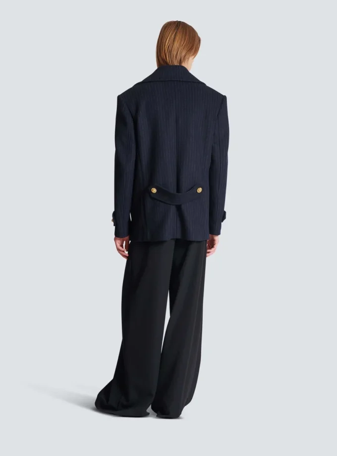 Kurzer gestreifter Woll-Pea-Coat Kurzer gestreifter Woll-Pea-Coat