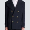 Kurzer gestreifter Woll-Pea-Coat Kurzer gestreifter Woll-Pea-Coat