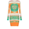 Kurzes, bedrucktes Bodycon-Kleid mit Balmain-Foulard-Muster Kurzes, bedrucktes Bodycon-Kleid mit Balmain-Foulard-Muster
