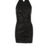 Kurzes drapiertes Lederkleid mit Neckholder Kurzes drapiertes Lederkleid mit Neckholder