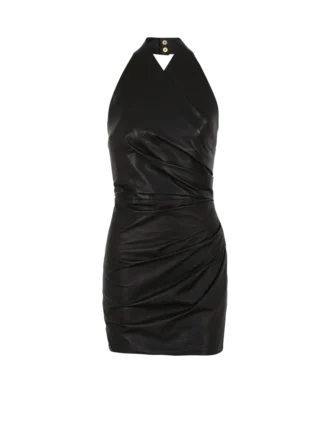 Kurzes drapiertes Lederkleid mit Neckholder