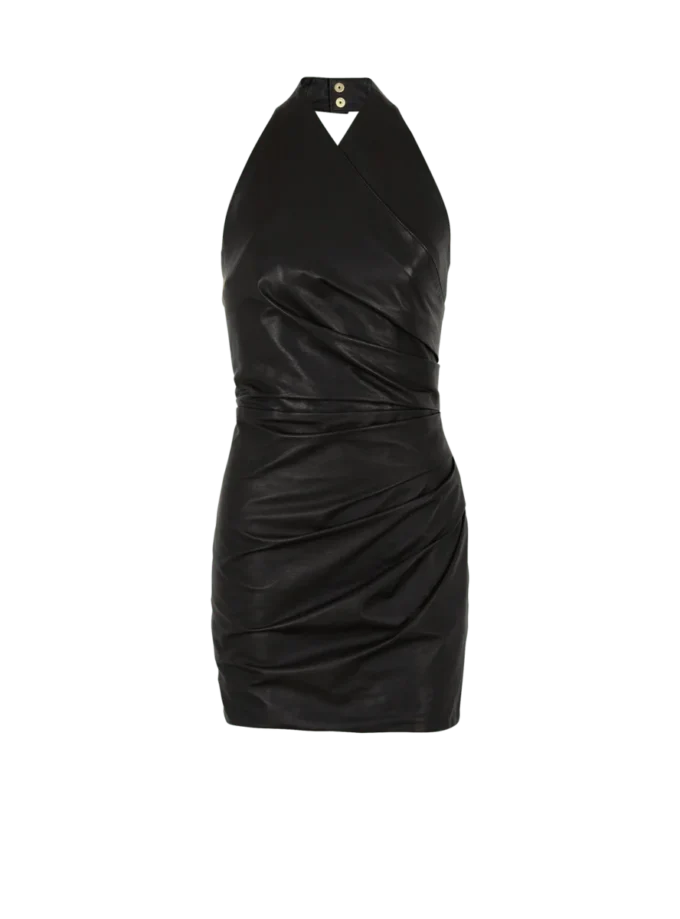 Kurzes drapiertes Lederkleid mit Neckholder Kurzes drapiertes Lederkleid mit Neckholder