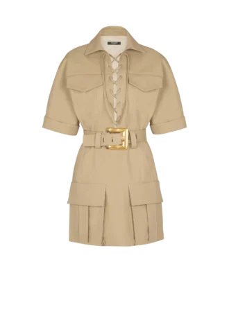 Kurzes Kleid aus Baumwollgabardine mit Schnürung