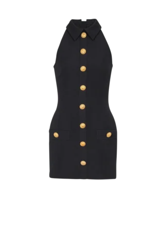 Kurzes Kleid aus Grain de Poudre mit Knöpfen