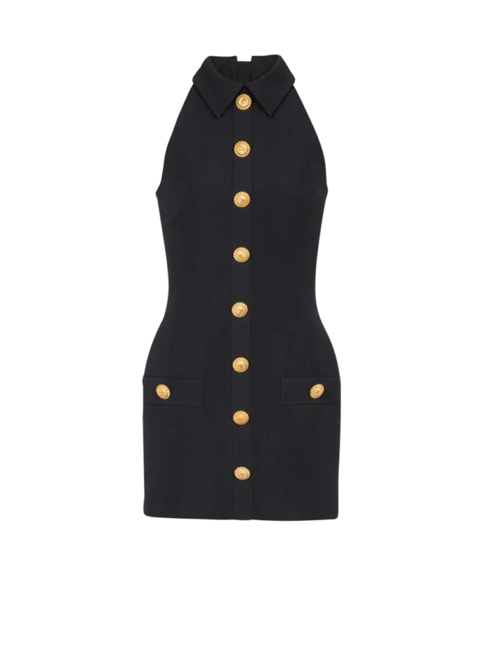 Kurzes Kleid aus Grain de Poudre mit Knöpfen