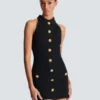 Kurzes Kleid aus Grain de Poudre mit Knöpfen