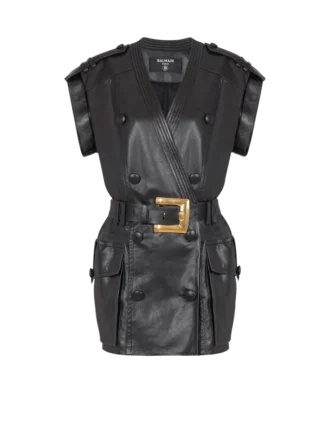 Kurzes Kleid aus Lammleder mit Gürtel