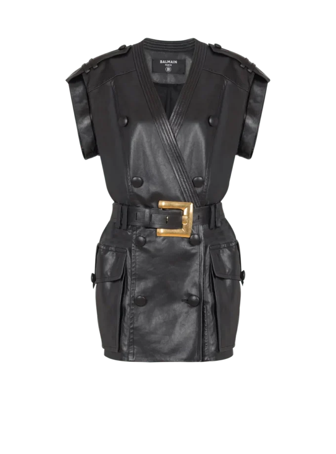 Kurzes Kleid aus Lammleder mit Gürtel Kurzes Kleid aus Lammleder mit Gürtel
