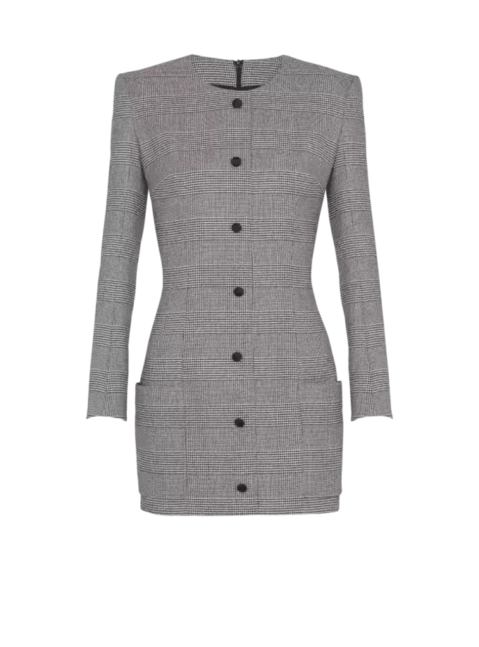 Kurzes Kleid aus Prince-of-Wales-Jacquard Kurzes Kleid aus Prince-of-Wales-Jacquard