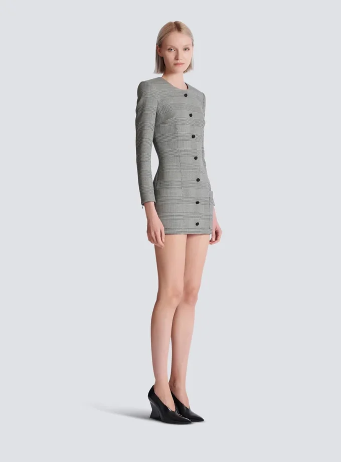 Kurzes Kleid aus Prince-of-Wales-Jacquard Kurzes Kleid aus Prince-of-Wales-Jacquard