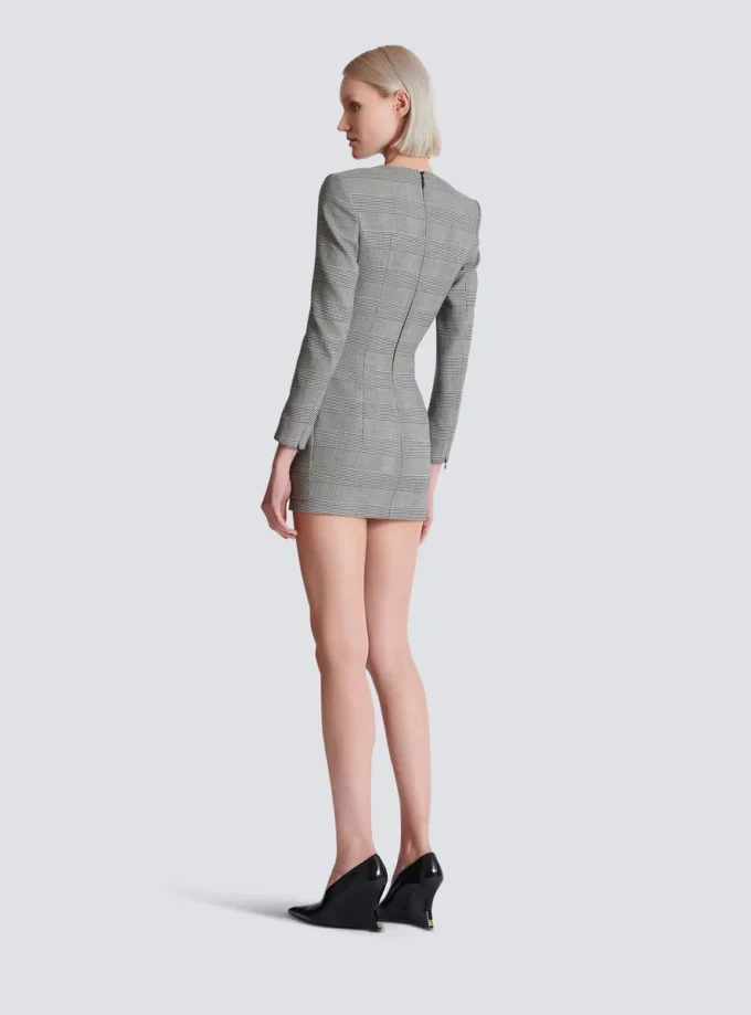Kurzes Kleid aus Prince-of-Wales-Jacquard Kurzes Kleid aus Prince-of-Wales-Jacquard