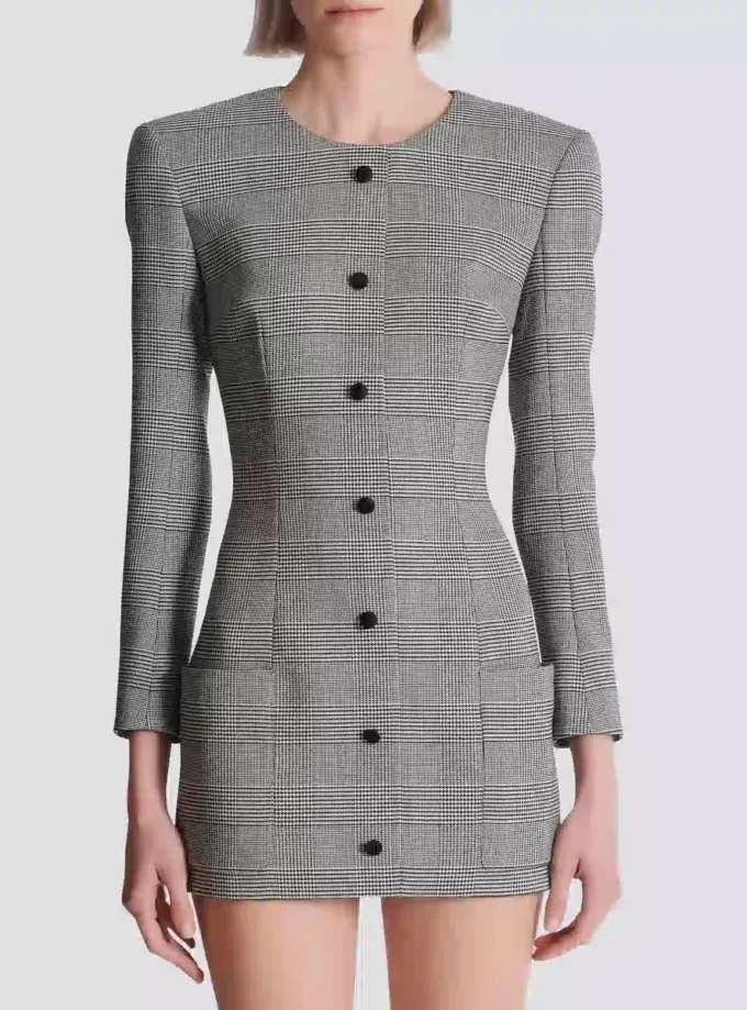 Kurzes Kleid aus Prince-of-Wales-Jacquard Kurzes Kleid aus Prince-of-Wales-Jacquard
