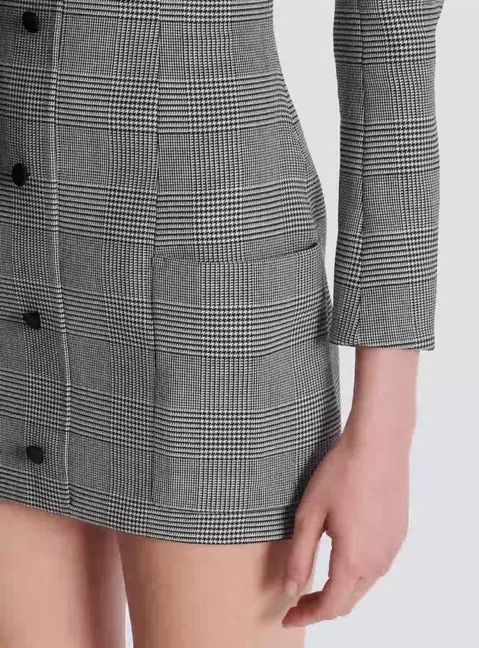 Kurzes Kleid aus Prince-of-Wales-Jacquard Kurzes Kleid aus Prince-of-Wales-Jacquard