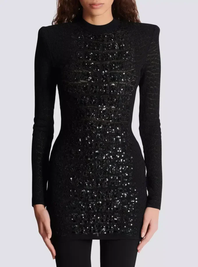 Kurzes Paillettenkleid aus Krokodilstrick Kurzes Paillettenkleid aus Krokodilstrick